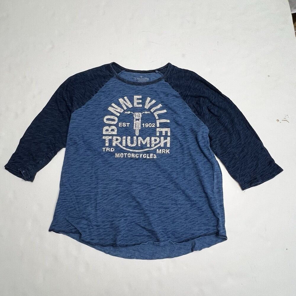 Triumph Bonneville Motorcycles Raglan T Shirt Mens Large Blue Lucky Brand